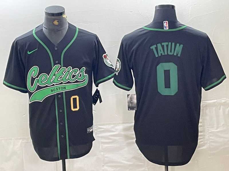 Men%27s Boston Celtics #0 Jayson Tatum Number Black Cool Base Stitched Baseball Jersey->boston celtics->NBA Jersey